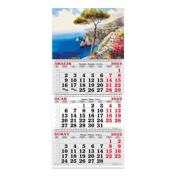 2025 - 3 Aylık Spiralli Jumbo Denizci Takvim - Akdeniz
