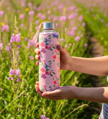 Çiçekli 500ml Cam Matara