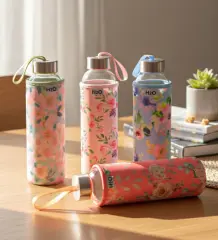 Çiçekli 500ml Cam Matara