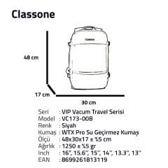 Classone Vacum Travel Serisi 17,3, 15.6, 14 inch Uyumlu Laptop Sırt Çantası – Siyah