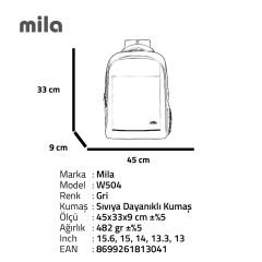 Classone 15.60 inch Mila Serisi Ki3-01-003 Network 4  Serisi –  Reflektörlü – Lenovo,Hp,Asus,Monster,Macbook,Mac Air Uyumlu Laptop Sırt Çantası – Gri