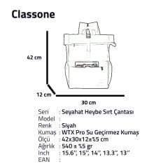 Classone Su geçirmez Kumaş 15.6 inch ,Notebook, Laptop, Macbook Sırt Çantası – Siyah