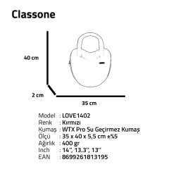 Classone 13-14 Inch WTXPro Su Geçirmez Kumaş, Macbook,Mac Air,Lenovo,Hp Laptop El ve Omuz Çantası – Kırmızı