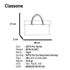 Classone WTXPro Su Geçirmez Kumaş 13-14 inch Bayan Laptop El Çantası- Tote Bag – Yeşil