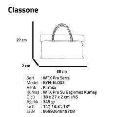 Classone WTXPro Su Geçirmez Kumaş 13-14 inch Bayan Laptop El Çantası- Tote Bag – Kırmızı