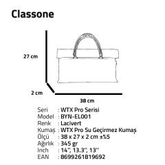 Classone WTXPro Su Geçirmez Kumaş 13-14 inch Bayan Laptop El Çantası- Tote Bag – Lacivert
