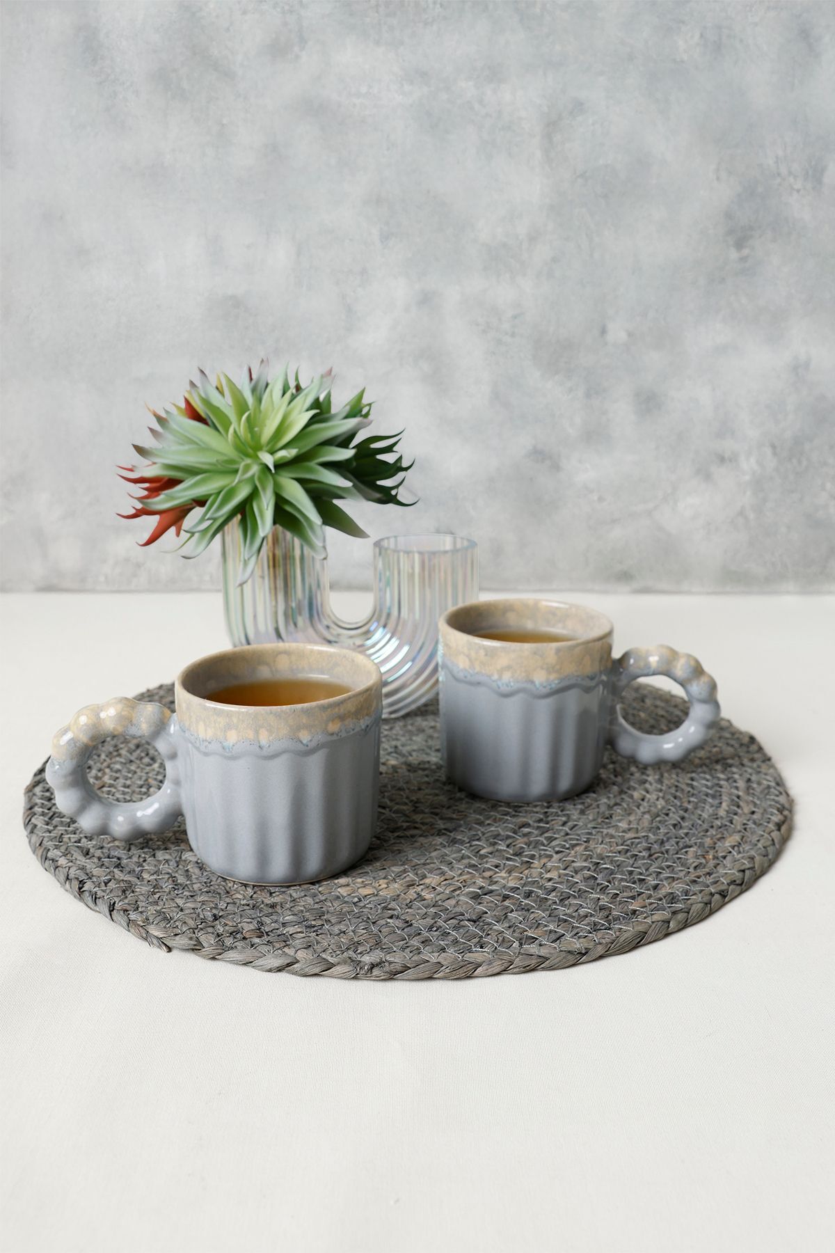 Shizen Gri İnci Kulplu Senta Kupa 8 Cm 2 Adet