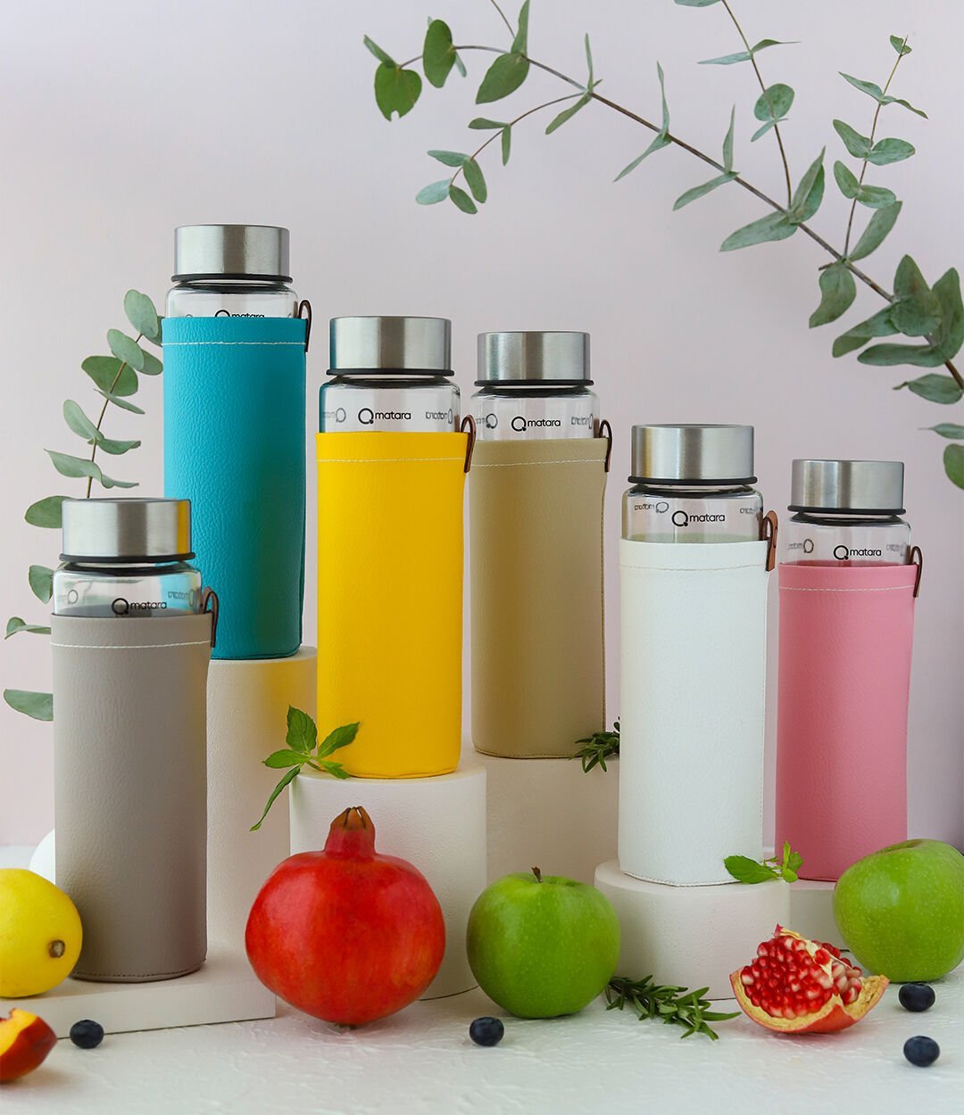 Middle Renkli Kılıf 550 ml Cam Matara