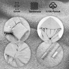 Baskılı Kapüşonlu Sweatshirt Gri- 3 İplik Şardonsuz