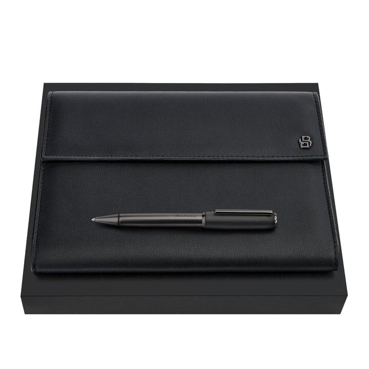 Hugo Boss - Set Siyah ve Gun (Tükenmez Kalem ve A5 Klasör)