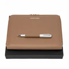Hugo Boss - Set Iconic Pebbled Camel (Tükenmez Kalem ve A5 Konferans Klasörü)
