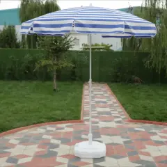 Plaj Şemsiyesi Mavi-Beyaz Çizgili + 20 Litre Bidonlu