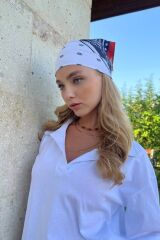 Desenli Saç Aksesuarı Bandana - Beyaz