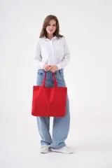 Kırmızı Yatay Kanvas Çanta
