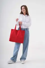 Kırmızı Yatay Kanvas Çanta