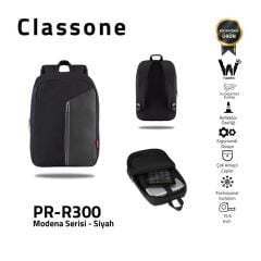 Classone Modena 15.6” WTX Pro Su Geçirmez Kumaş Macbook, Mac Air Laptop SırtÇantası-Siyah