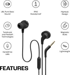 JBL Endurance Run2 IPX5 Kablolu Kulaklık IE CT - Siyah