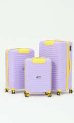 Keo-Plus Lila-Sarı 3'lü Set Silikon Kırılmaz PP Valiz (Kabin+Orta+Büyük)