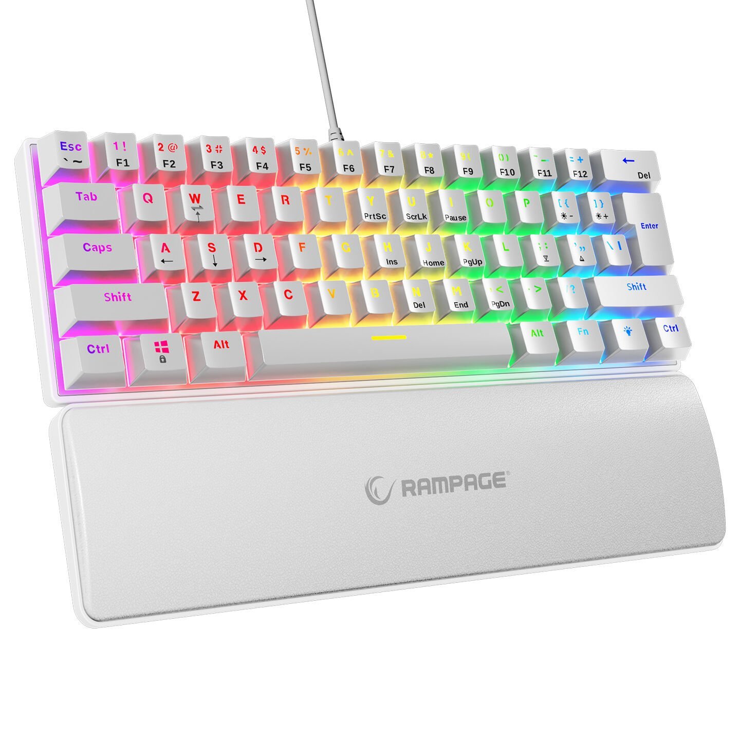 Rampage PLOWER K60 Beyaz US Layout English Gaming Oyuncu Klavye Bilek Destekli Blue Switch