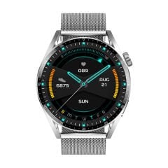 Hytech GT3PRO Watch IOS ve Android Uyumlu MActive 1.50 inç Yuvarlak Ekranlı Gümüş Deri Kordon Hediyeli Saat