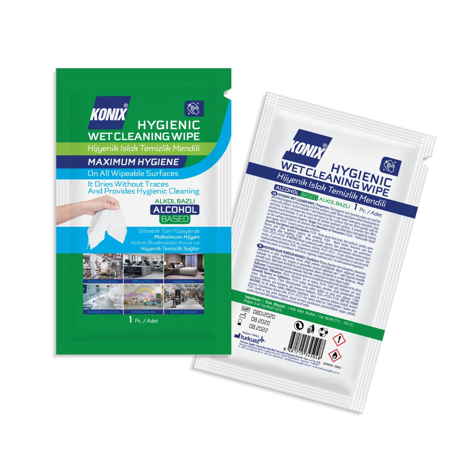 Hijyenik Islak Temizlik Mendili & Bezi (%50 Etil Alkol, %10 2-Propanol)