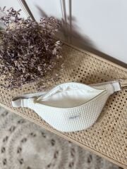 Petek Desenli Doğal Kumaştan Bel Çantası