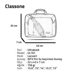 Classone 15,6 inç uyumlu Laptop Notebook El Çantası