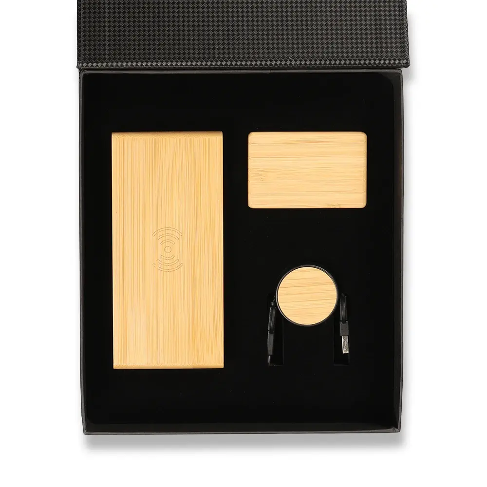 Çok Uçlu Şarj Kablosu, Kablosuz Şarjlı Bambu Saat & Bambu Kablosuz Kulaklık Kutulu VIP Hediye Seti