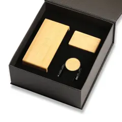 Çok Uçlu Şarj Kablosu, Kablosuz Şarjlı Bambu Saat & Bambu Kablosuz Kulaklık Kutulu VIP Hediye Seti