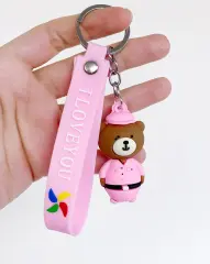 Anahtarlık Çanta Aksesuarı - Pembe I Love You Memur Ayıcık Anahtarlık