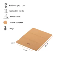 Mantar Yüzeyli Kablosuz Şarj Mouse Pad (Katlanabilir, 15W Hızlı Şarj)